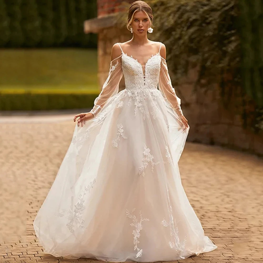 Abito Da Sposa In Pizzo Maniche Lunghe